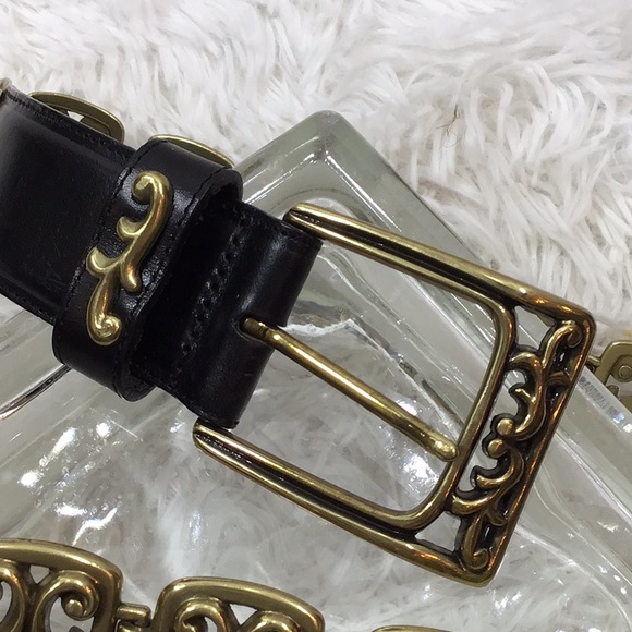 Brighton vintage black leather and gold scroll belt - Picture 2 of 11